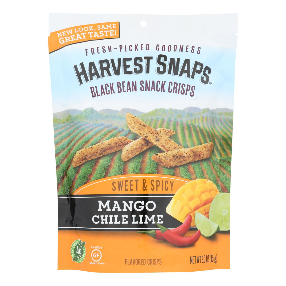 Calbee Snapea Crisp Black Bean Crisps Mango Chile Lime 3 Oz (Case of 12) - Cozy Farm