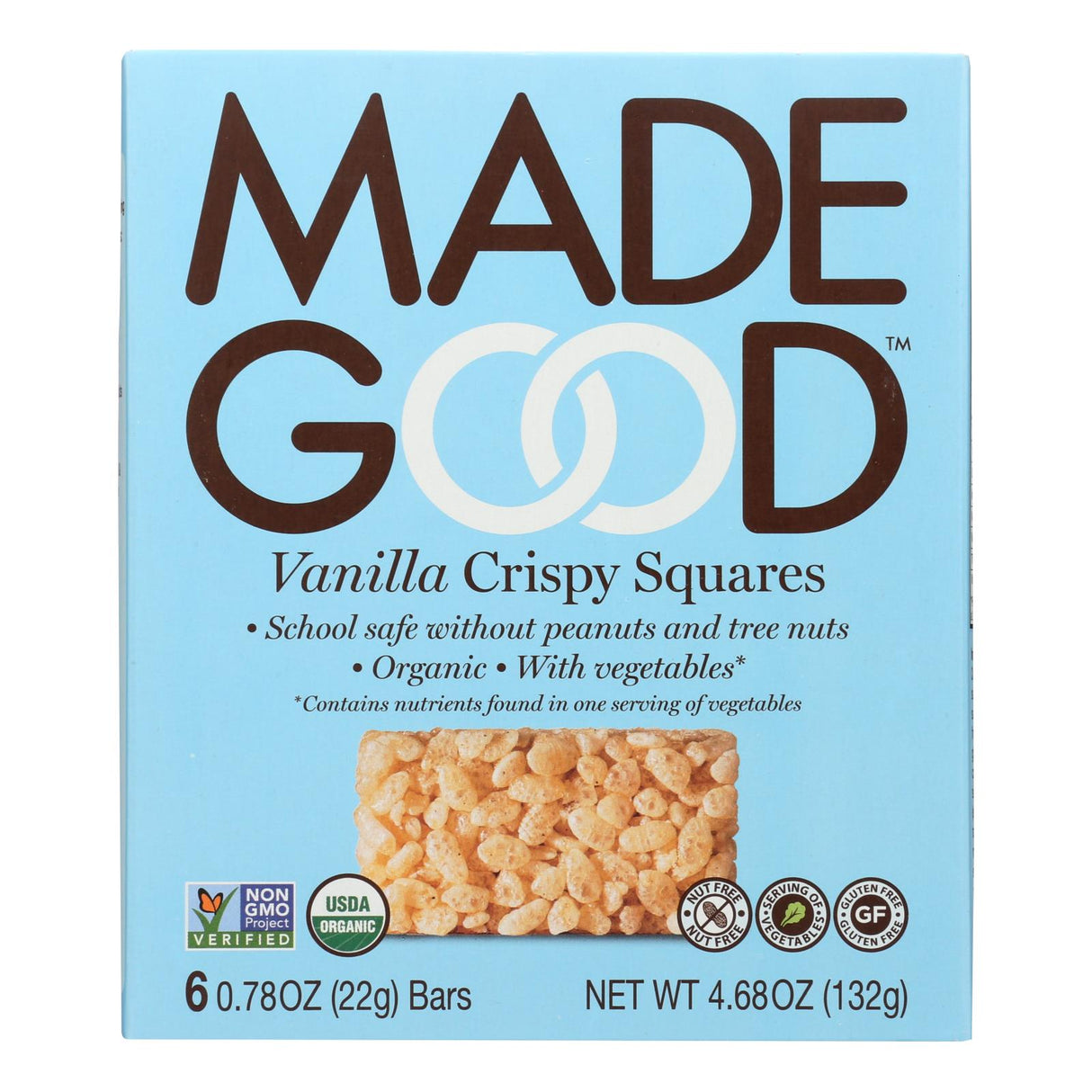 Made Good Crispy Squares Vanilla 4.68 Oz., Pack of 6 - Cozy Farm