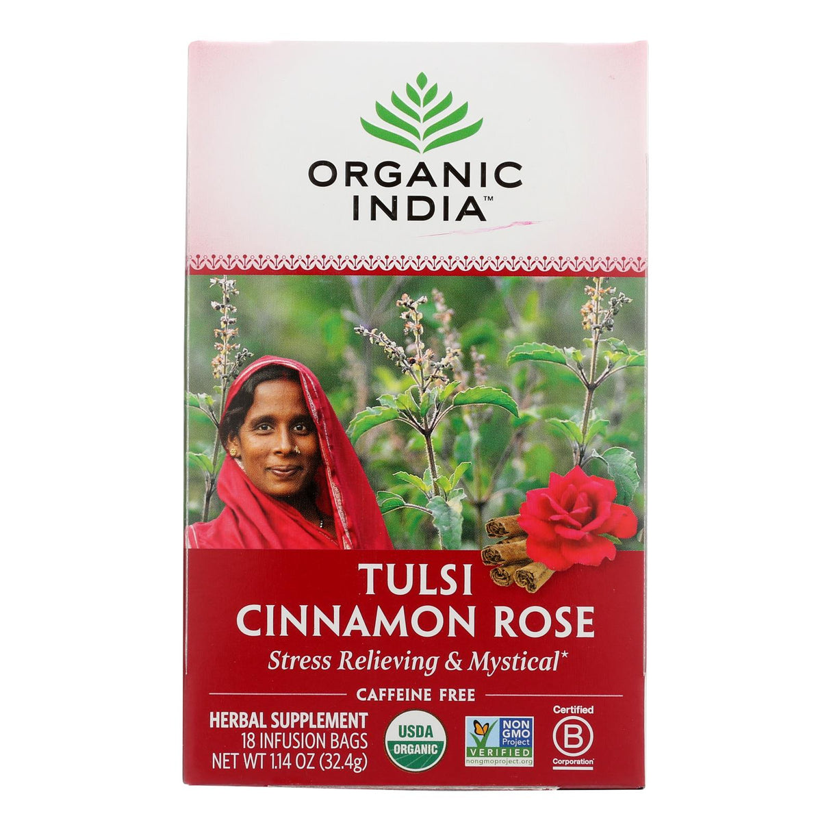Organic India Tulsi Tea, Cinnamon Rose Flavor, 18 Tea Bags (Pack of 6) - Cozy Farm