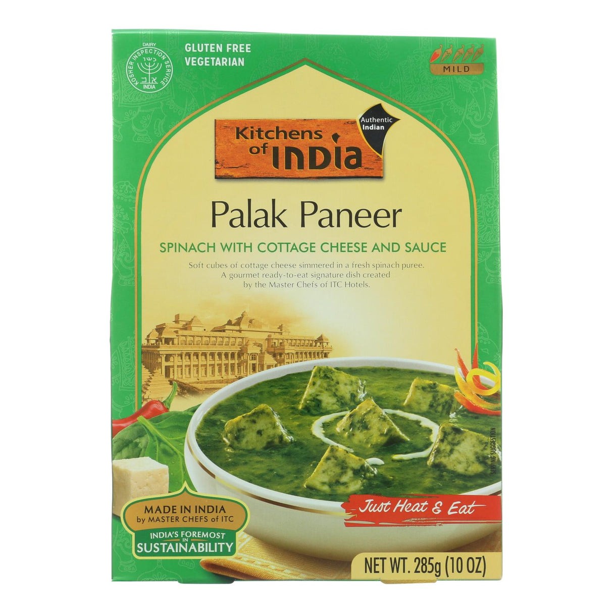 Kitchen of India Palak Paneer Indian Dinner - Pack of 6 - Creamy Spinach with Cottage Cheese in Curry Sauce - 10 Oz - Cozy Farm