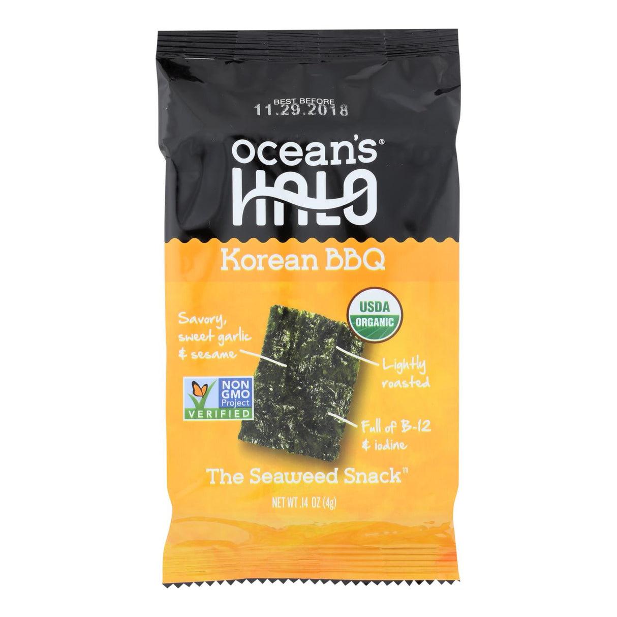 Ocean's Halo Korean BBQ Seaweed Snack (Pack of 12 - 0.14 Oz.) - Cozy Farm