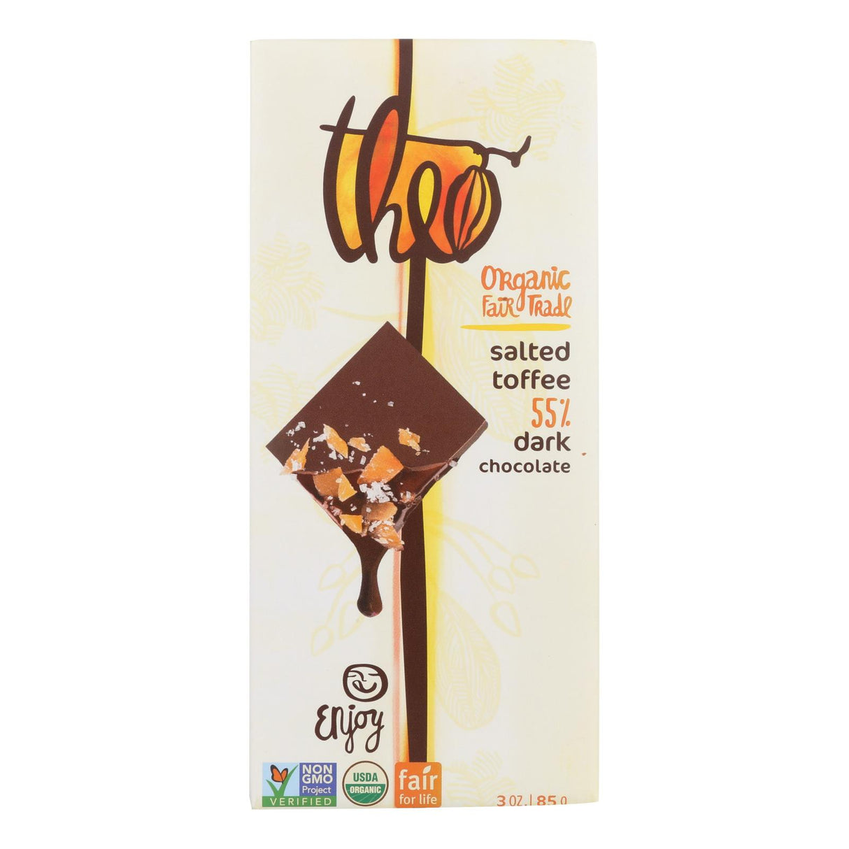 Theo Chocolate Salted Toffee (Pack of 12) - 55 Percent Dark Chocolate - 3 Oz. - Cozy Farm