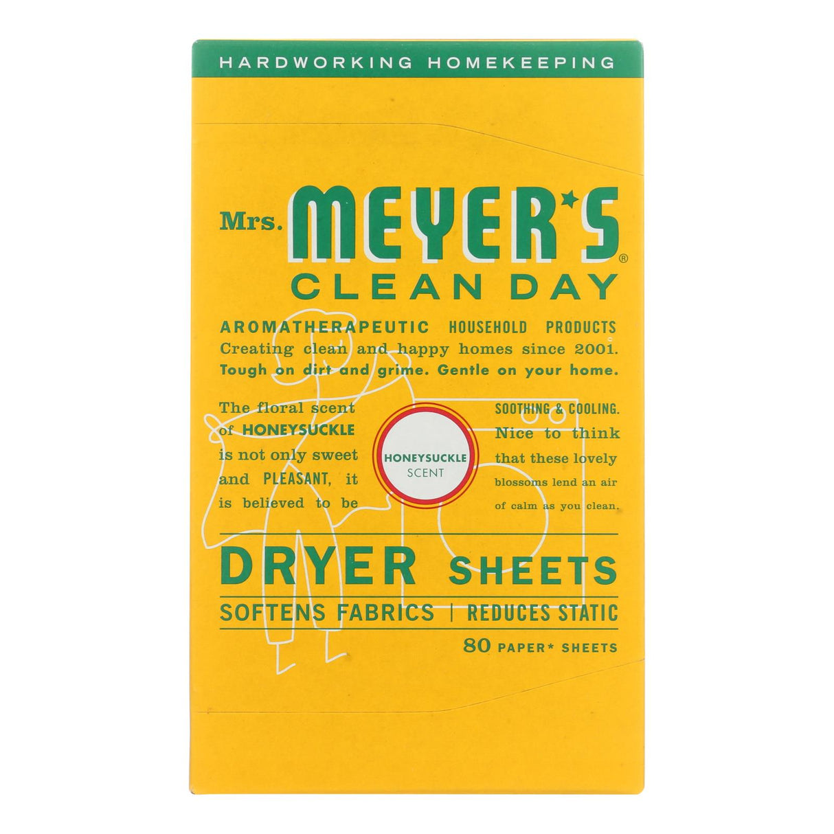 Mrs. Meyer's Clean Day Honeysuckle Dryer Sheets, Pack of 12, 80 Sheets - Cozy Farm