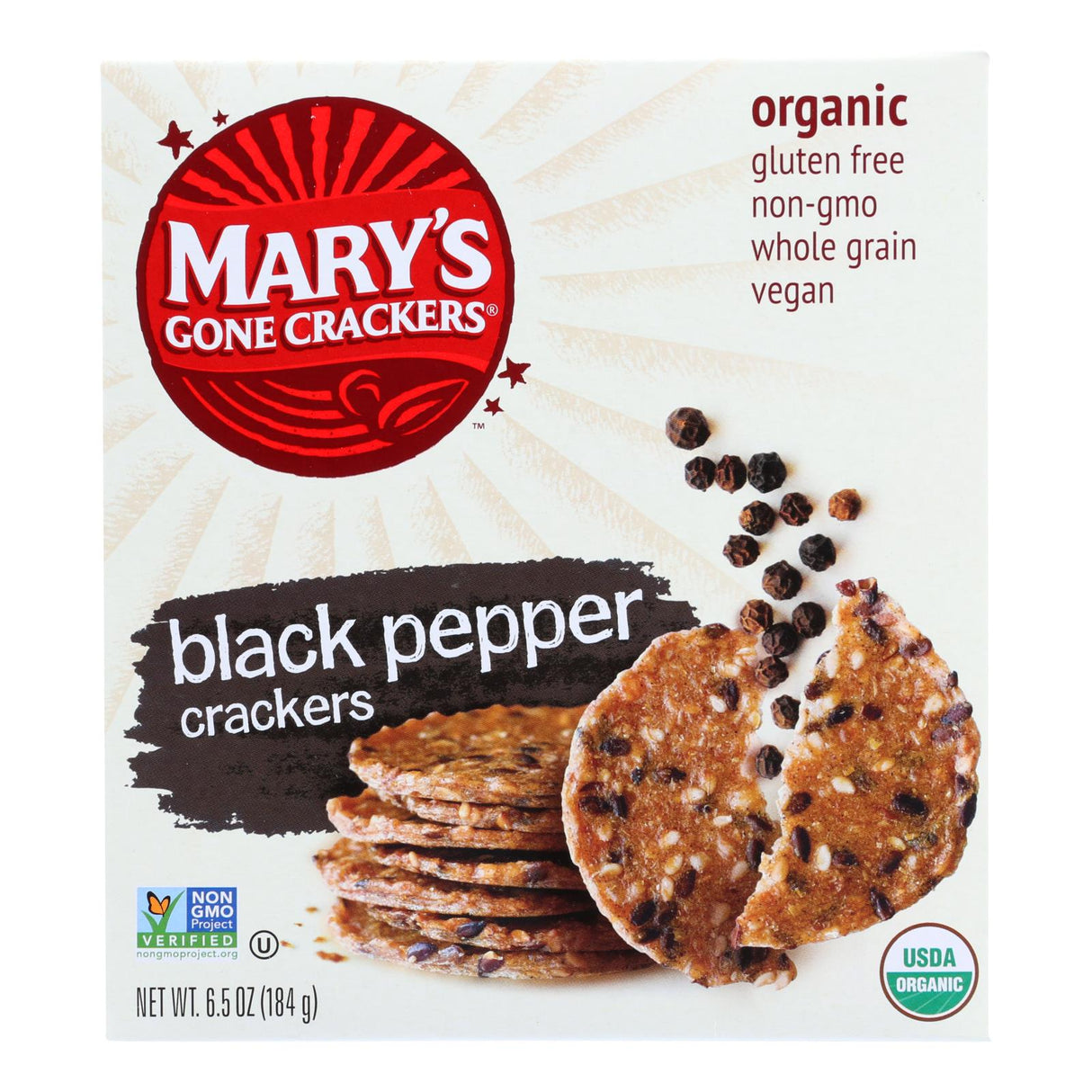 Mary's Gone Crackers Bold Black Pepper Crackers (Pack of 6 - 6.5 Oz.) - Cozy Farm