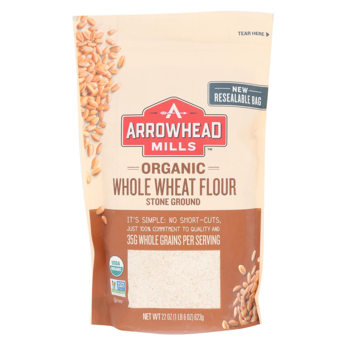 Arrowhead Mills Organic Stone Ground Whole Wheat Flour - 22 Oz. (Pack of 6) - Cozy Farm