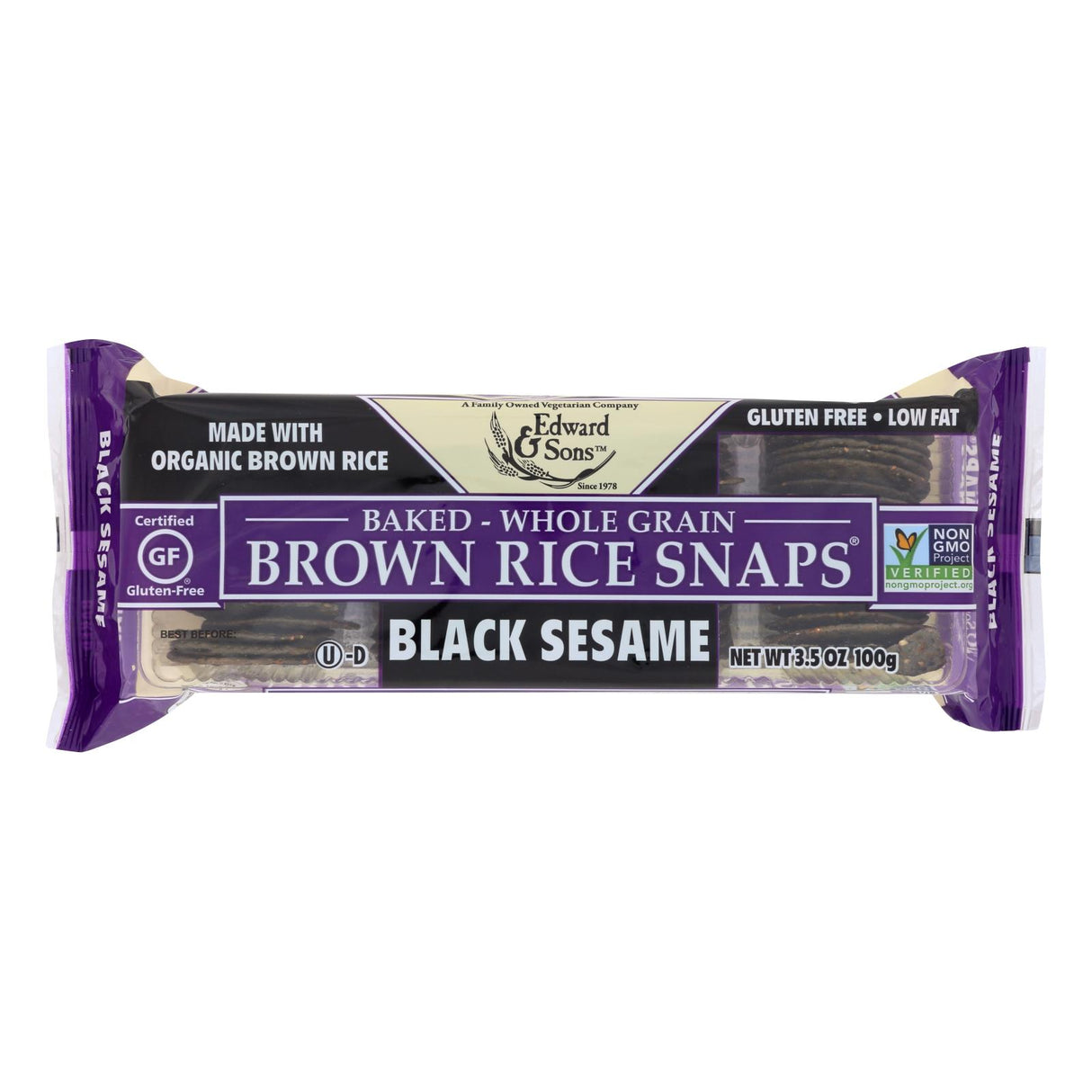 Edward and Sons Black Sesame Brown Rice Snaps (Pack of 12 - 3.5 Oz.) - Cozy Farm