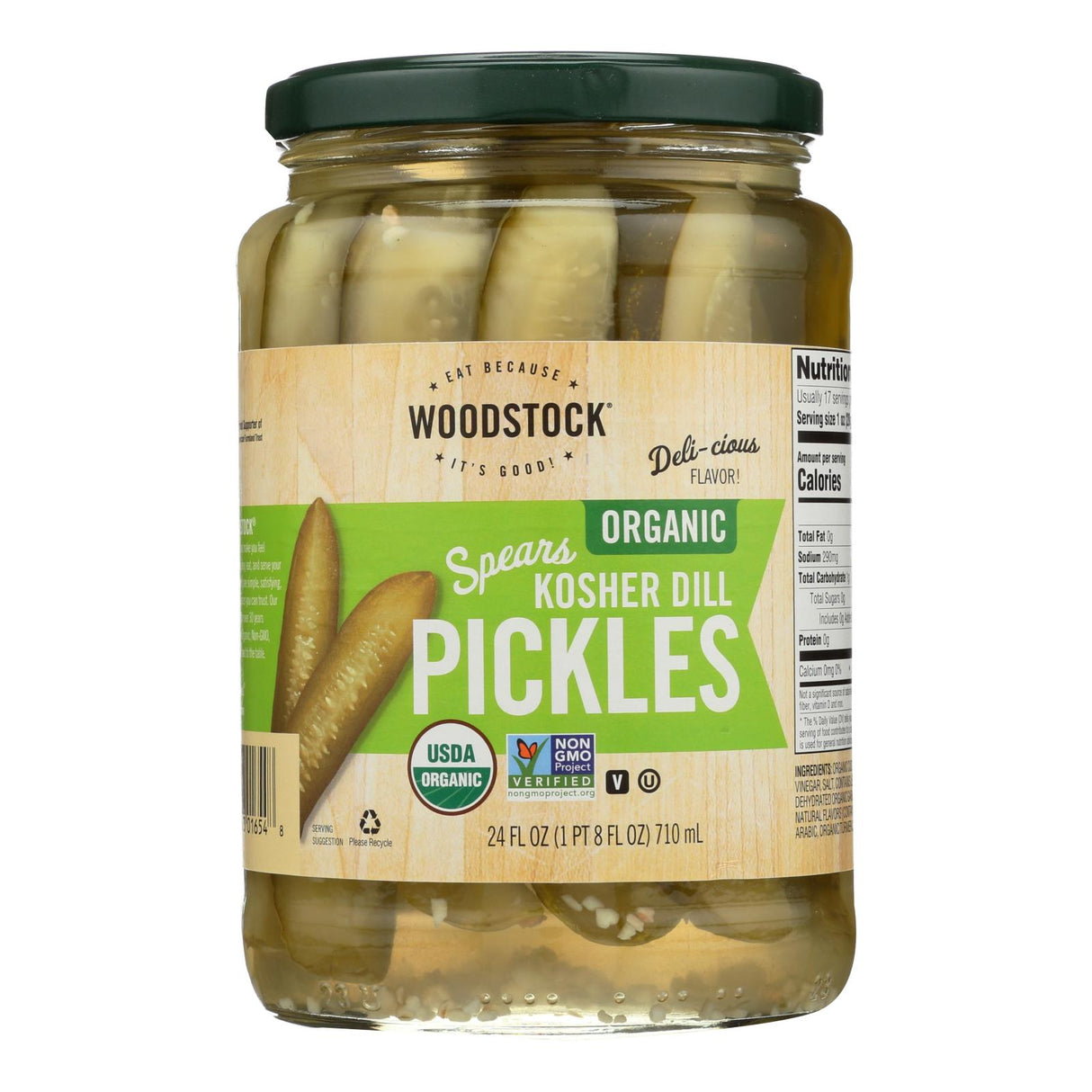 Woodstock Organic Kosher Dill Pickle Spears, 24 Fl Oz (Pack of 6) - Cozy Farm