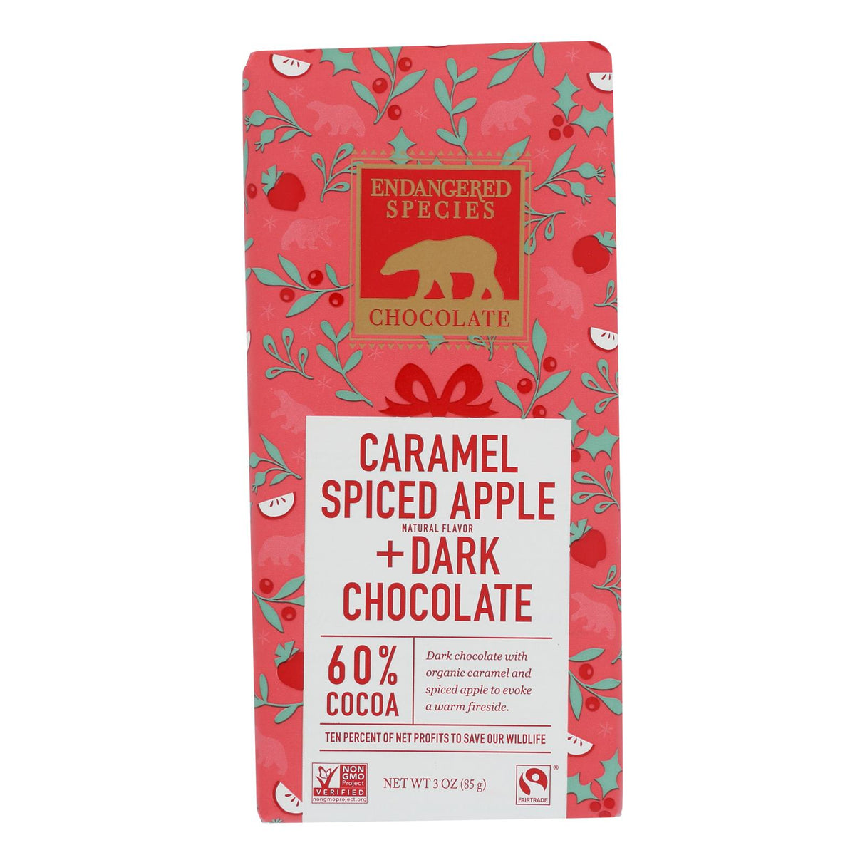 Endangered Species Caramel & Spiced Apple 3 Oz. Dark Chocolate Polar Bears (Pack of 12) - Cozy Farm