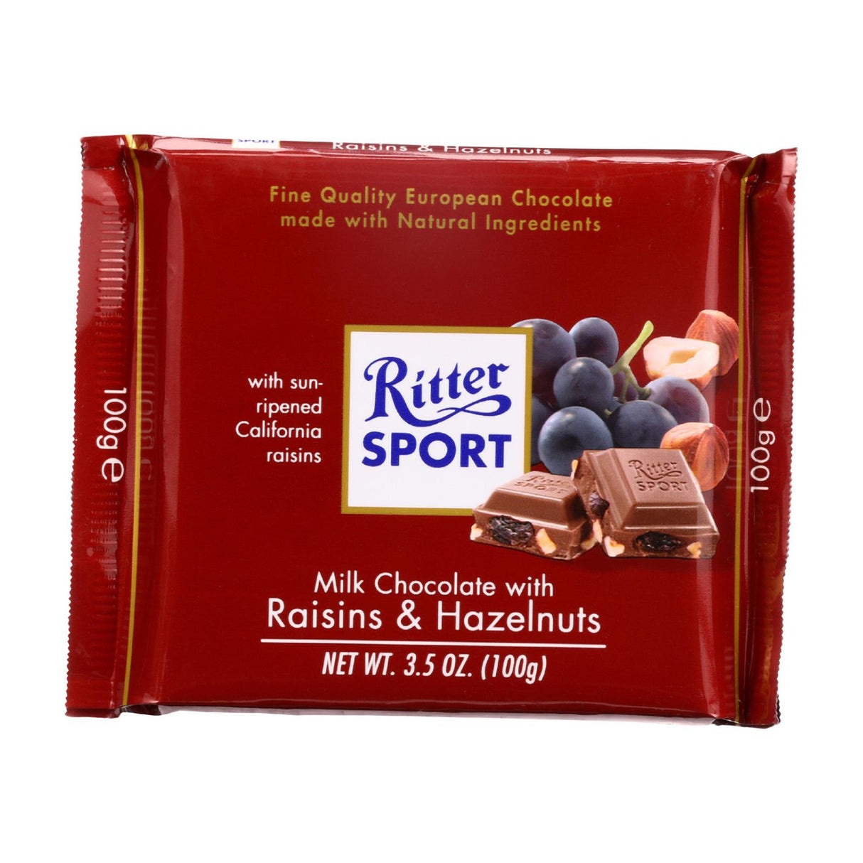 Ritter Sport Chocolate Bar - Milk Chocolate - Raisins And Hazelnuts - 3.5 Oz Bars - Case Of 12 - Cozy Farm