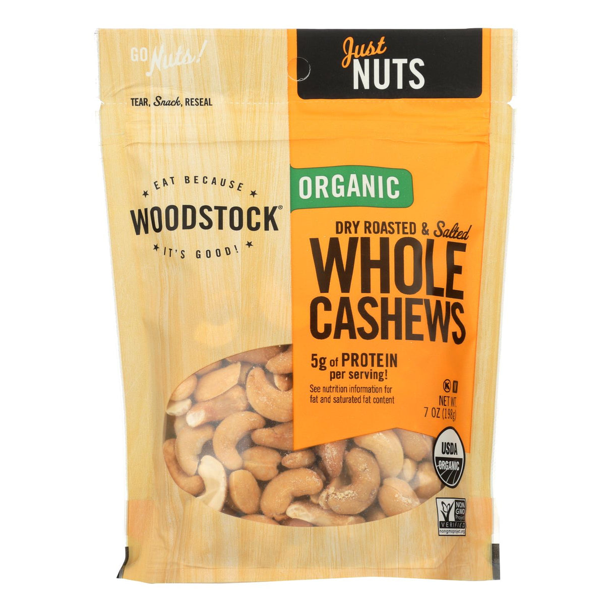 Woodstock Organic Whole Cashews: 7 Oz. Dry Roasted & Salted - Cozy Farm