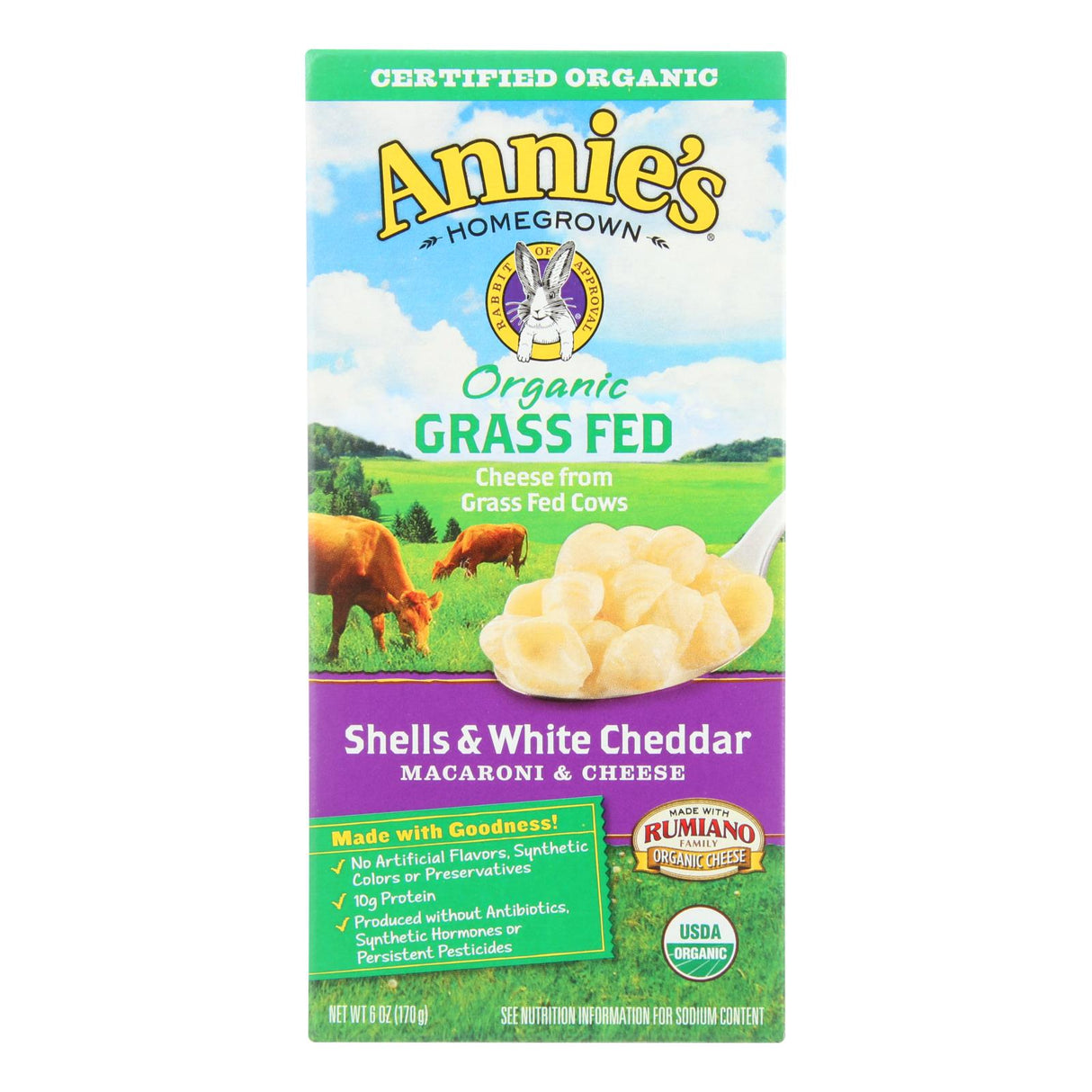 Annie's Homegrown Organic Grass-Fed Shells & White Cheddar Macaroni & Cheese, 12 Pack x 6 Ounces - Cozy Farm