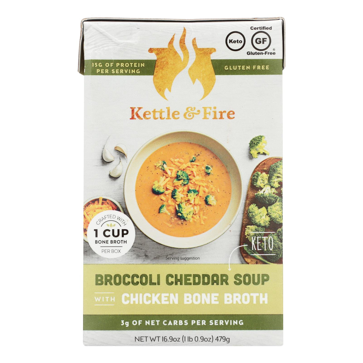 Kettle & Fire Keto Broccoli Cheddar Soup (Pack of 6 - 16.9 Oz.) - Cozy Farm
