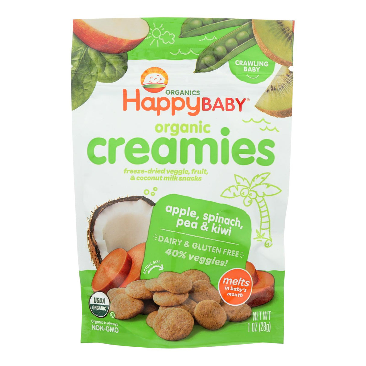 Happy Creamies Organic Apple Spinach Pea Kiwi Bites (Pack of 8, 1 Oz. Each) - Cozy Farm