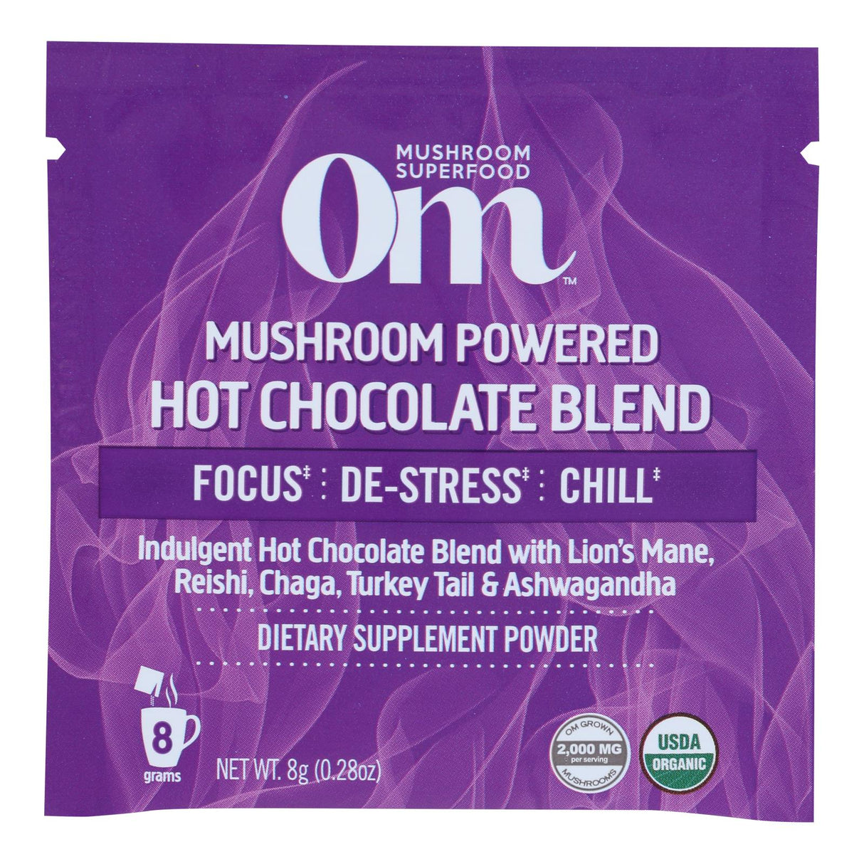 Om Mushroom Superfood Hot Chocolate Blend | Single Serve | 10 Count | Lion's Mane, Reishi, Chaga, Turkey Tail - Cozy Farm