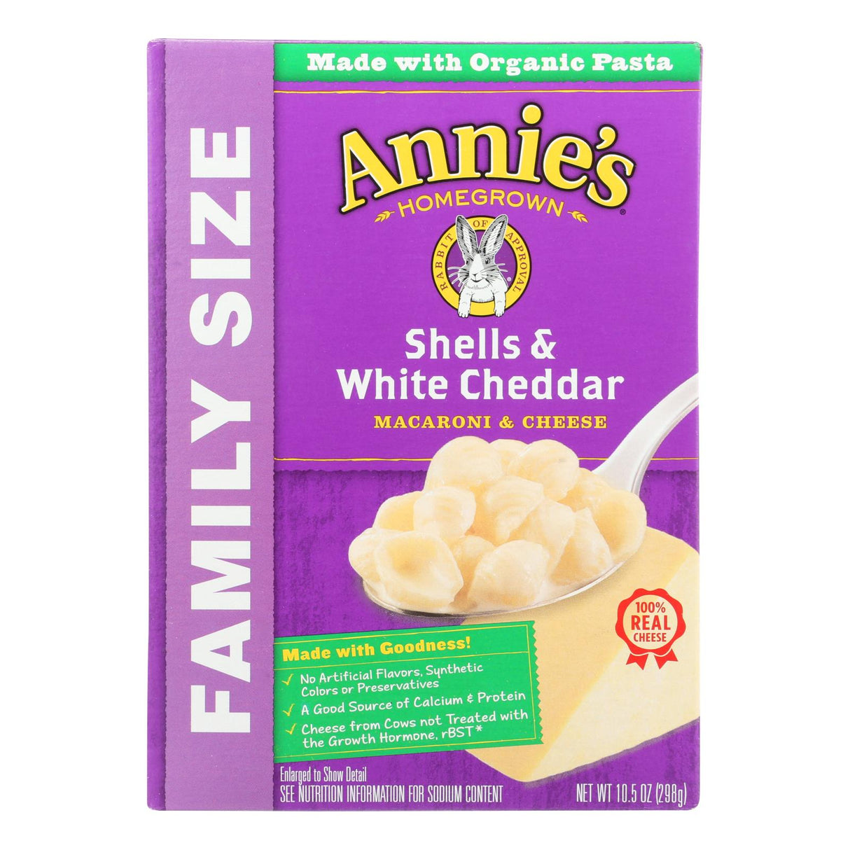Annie's Homegrown Family-Sized Shells & White Cheddar Mac & Cheese, 10.5 oz. Pack of 6 - Cozy Farm