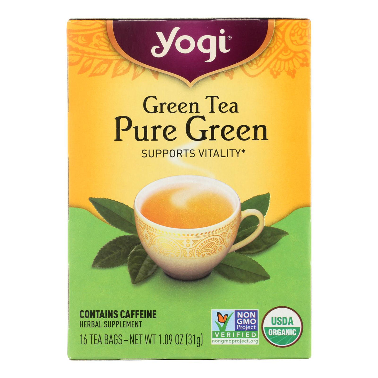 Yogi Tea Organic Pure Green Herbal Tea, Pack of 6, 16 Tea Bags Each - Cozy Farm