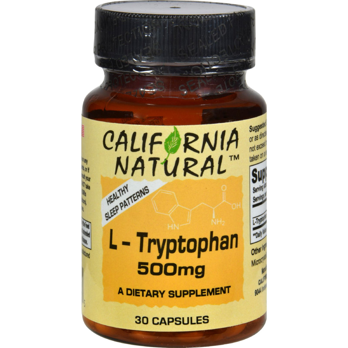 California Natural L-Tryptophan - 500mg Essential Amino Acid - 30 Capsules - Cozy Farm