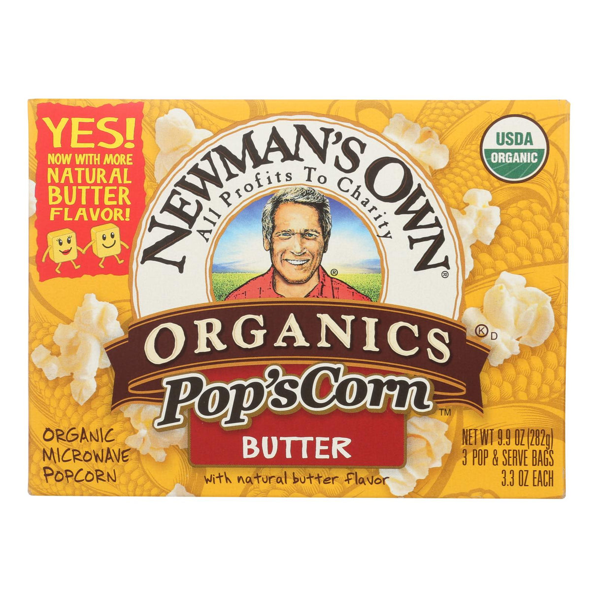 Newman's Own Organics Butter Flavor Popcorn, 3.3 Oz. (Pack of 12) - Cozy Farm