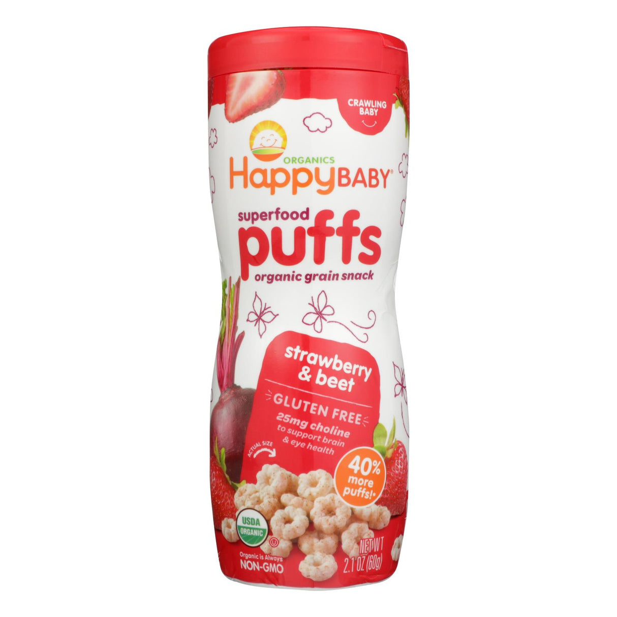 Happy Bites Organic Strawberry Puffs for Babies (Pack of 6 - 2.1 Oz.) - Cozy Farm