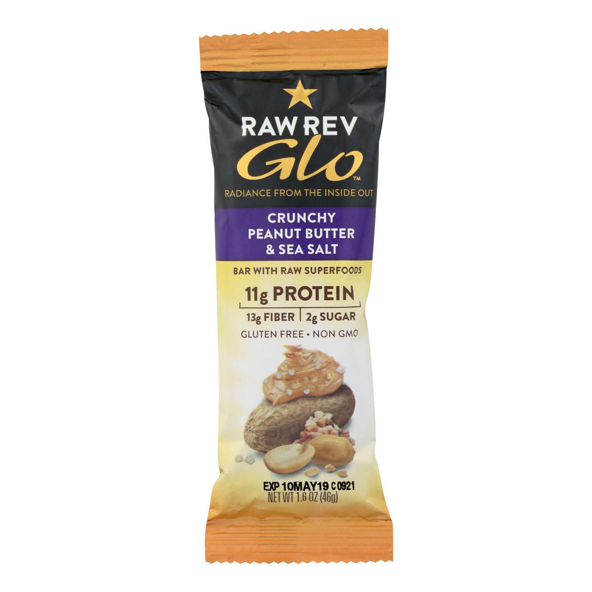 Raw Revolution Glo Crunchy Bars - Peanut Butter, Sea Salt - 12 Pack - 1.6 Oz Each - Cozy Farm