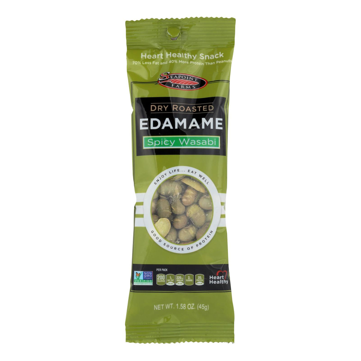 Seapoint Farms Dry Roasted Edamame - Spicy Wasabi Flavor - 1.58oz Snack Bags - Case of 12 - Cozy Farm
