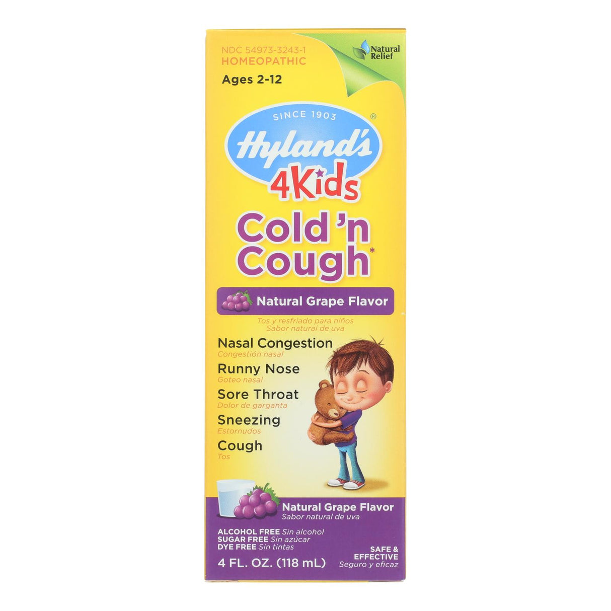 Hyland's Homeopathic Cold N Cough Relief Grape Liquid for Kids, 4 Oz. - Cozy Farm