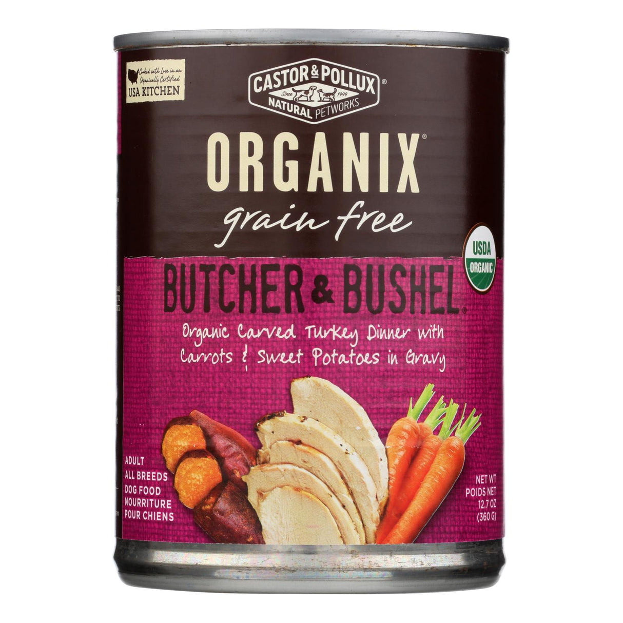 Castor & Pollux Organic Grain-Free Turkey Dinner Dog Food with Fresh Carrots and Sweet Potatoes - 12.7 Oz (Pack of 12) - Cozy Farm
