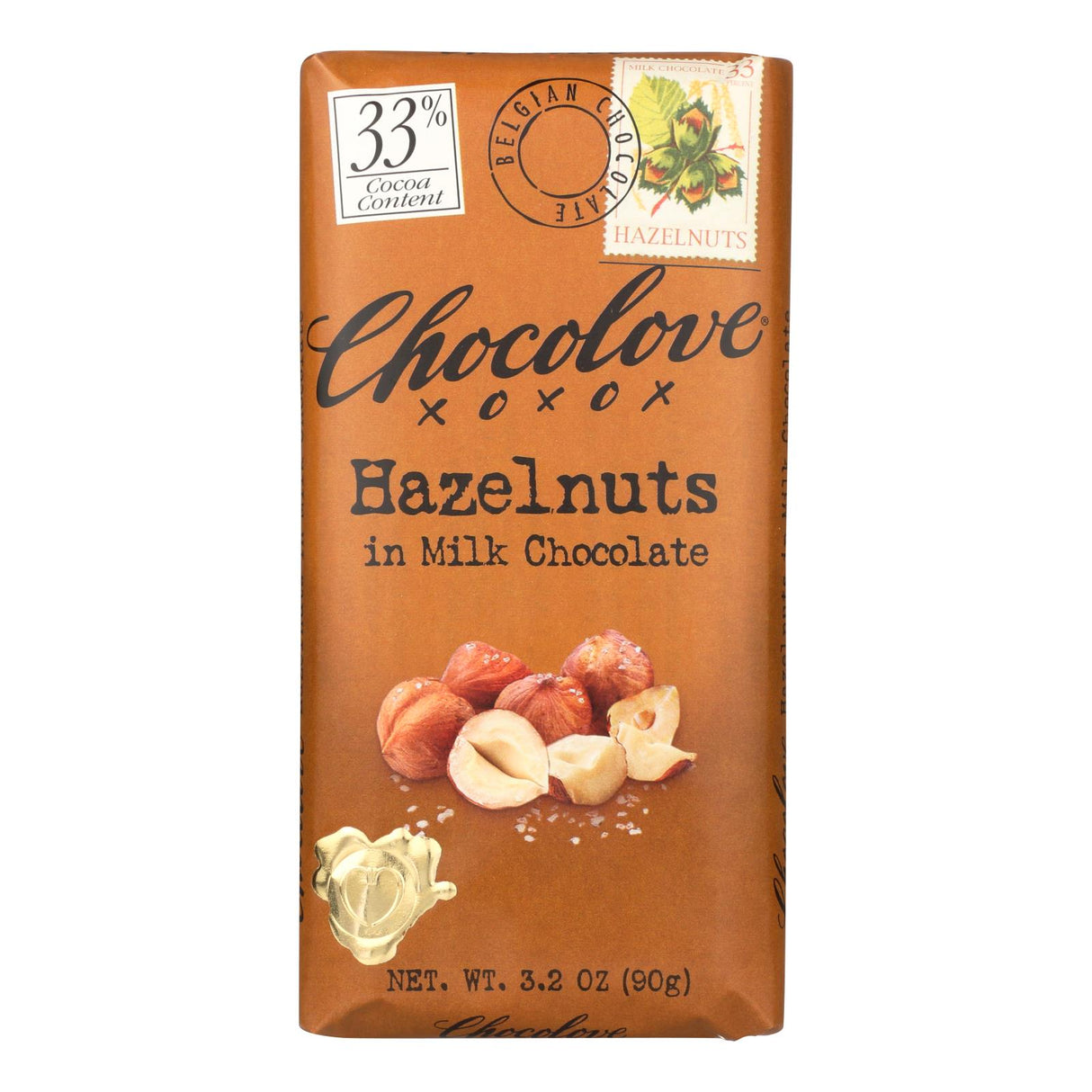 Chocolove Premium Xoxox Milk Chocolate Bars with Hazelnuts, 3.2 Oz (12-Pack) - Cozy Farm