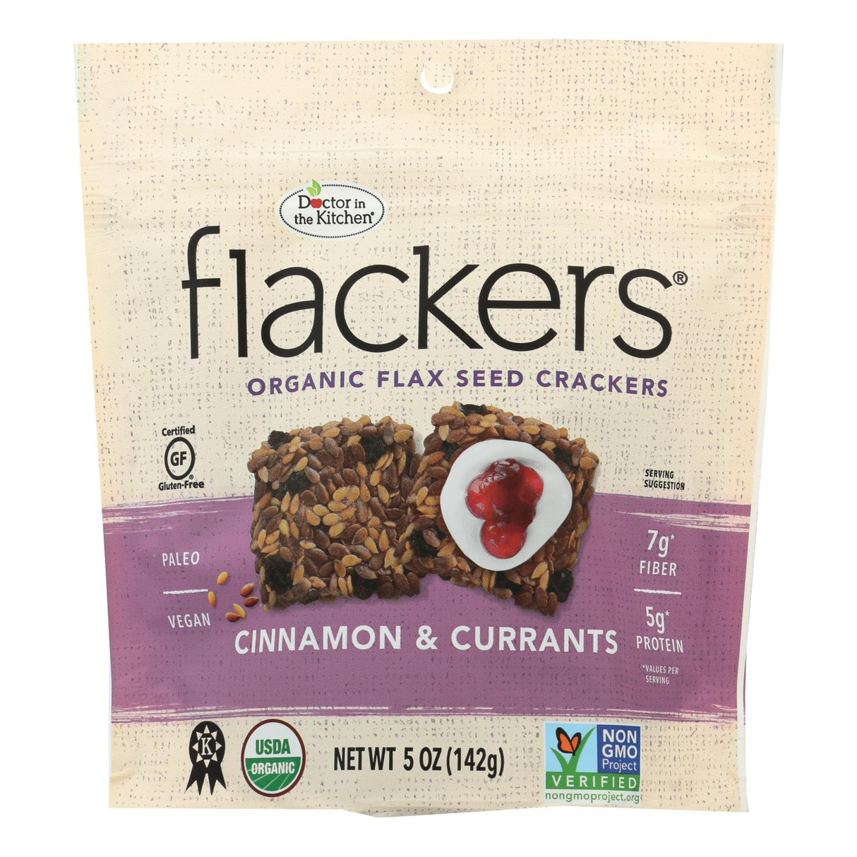 Doctor In The Kitchen Organic Flax Seed Crackers with Cinnamon and Currants (Pack of 6 - 5 Oz.) - Cozy Farm