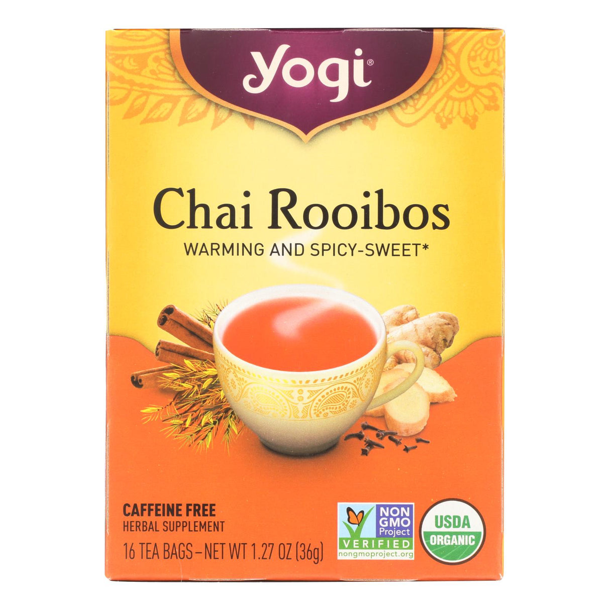 Yogi Organic Herbal Tea Caffeine-Free Chai Rooibos, 6 Packs of 16 Tea Bags Each - Cozy Farm