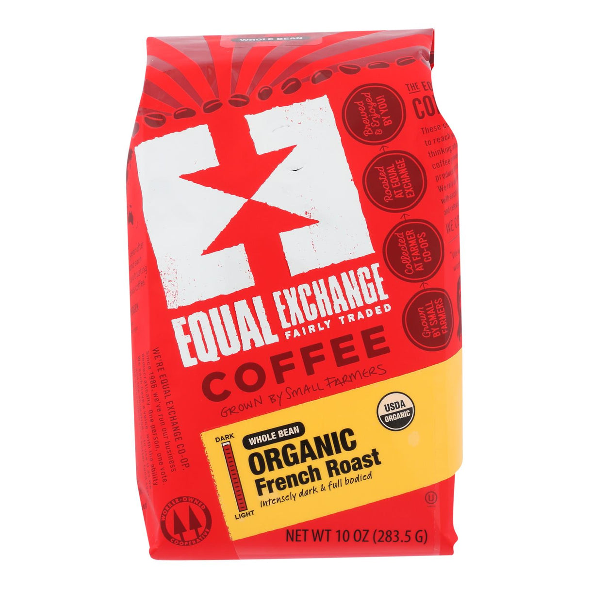 Equal Exchange Organic French Roast Whole Bean Coffee (Pack of 6 - 10 oz.) - Cozy Farm