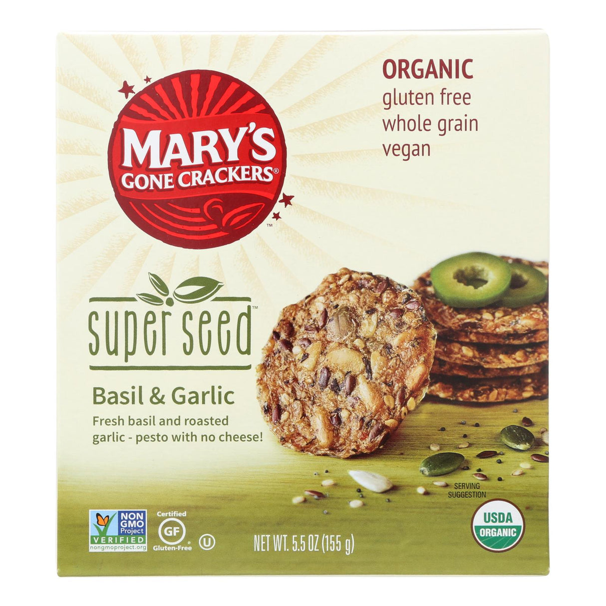 Mary's Gone Crackers Super Seed Basil & Garlic, 5.5 Oz (Pack of 6) - Cozy Farm
