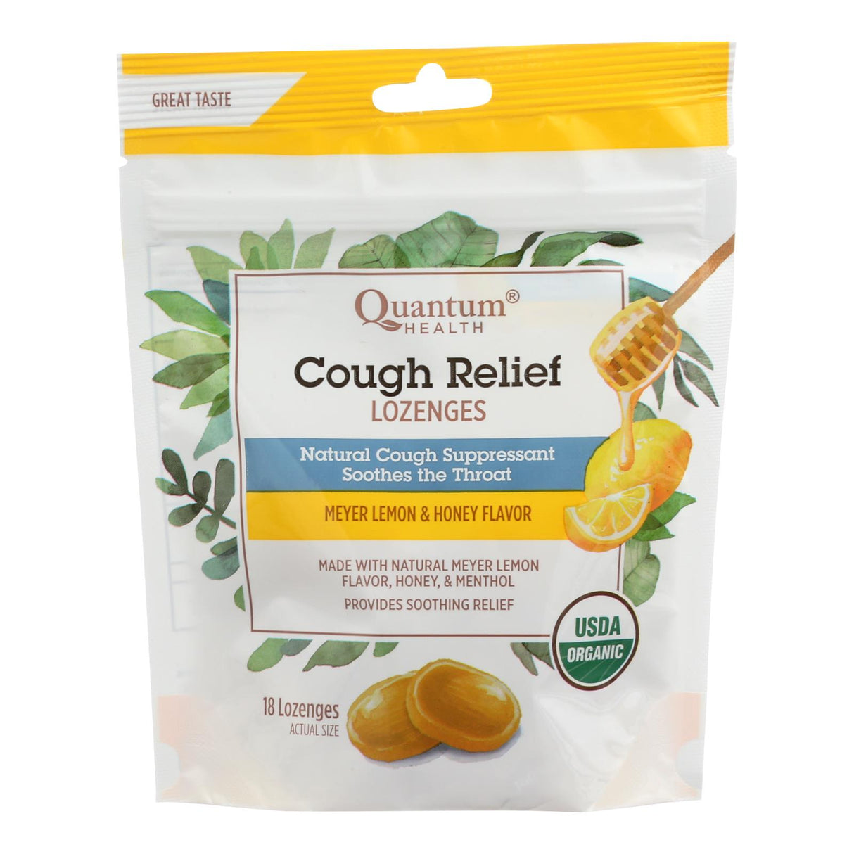 Quantum Research Organic Cough Relief Lozenges: Meyer Lemon & Honey (18-Lozenge Pack) - Cozy Farm