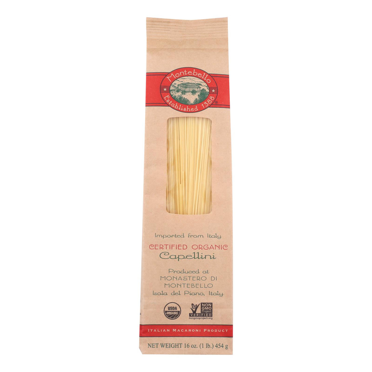 Montebello Organic Capellini Pasta, 1 lb. (Pack of 12) - Cozy Farm