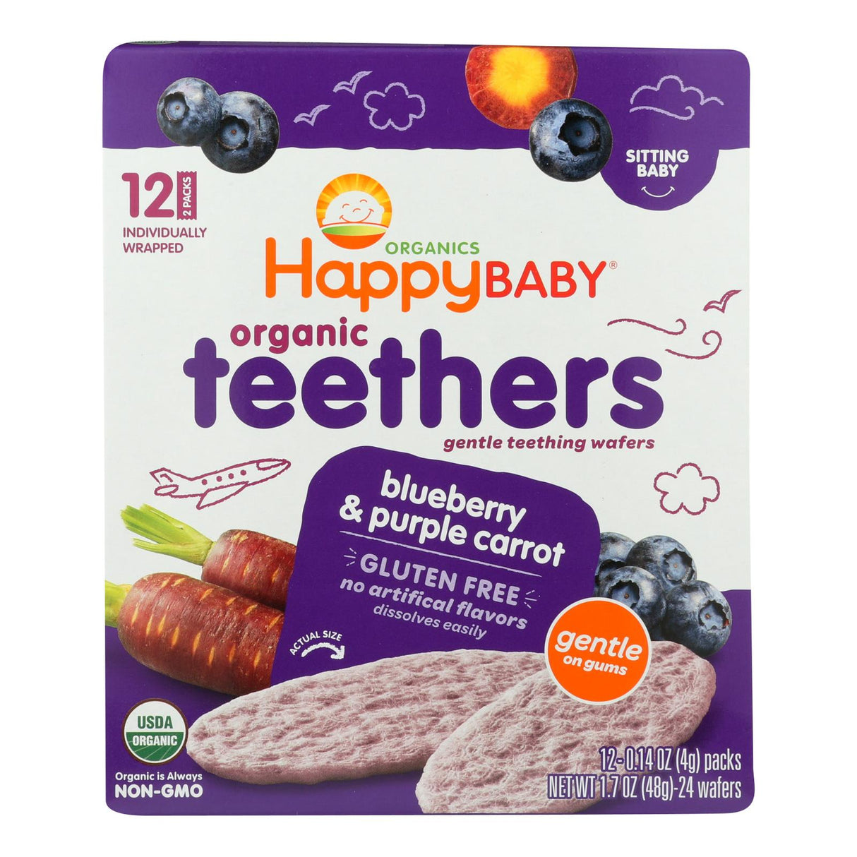 Happy Baby Teethers - Organic & Gentle: Blueberry & Purple Carrot - 1.7 Oz - Case of 6 - Cozy Farm