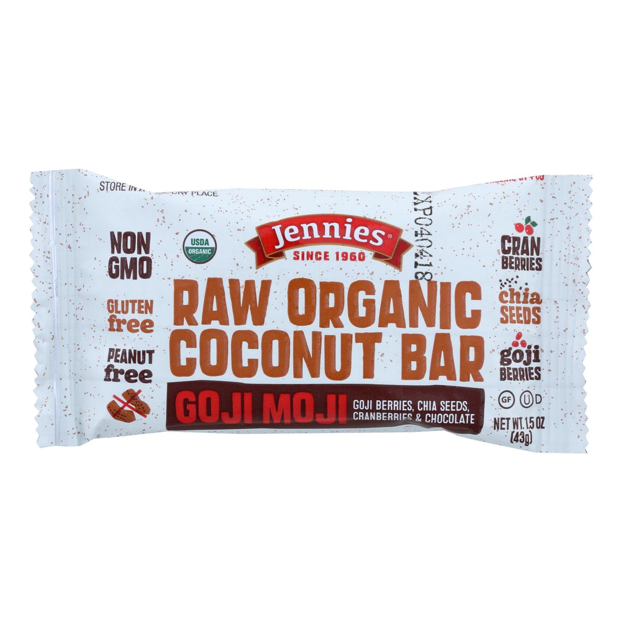 Jennie's Organic Goji Moji Raw Coconut Bar (Pack of 12 - 1.5 Oz.) - Cozy Farm