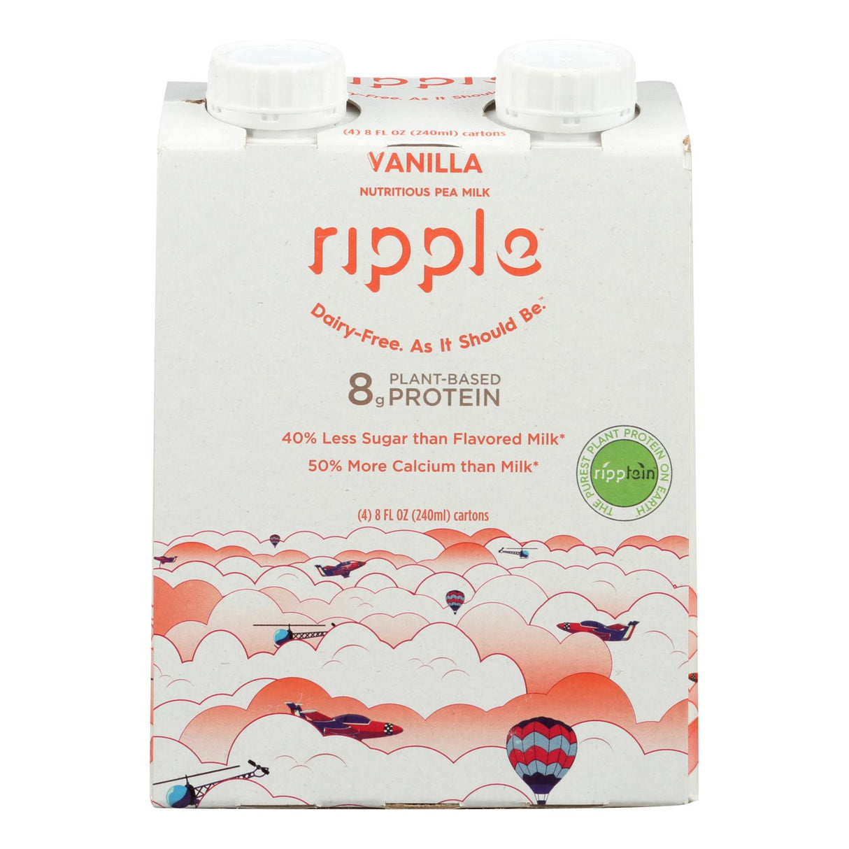 Ripple Foods Aseptic Vanilla Plant-Based Protein Shakes with Pea Protein, 8 Fl Oz, (Pack of 4) - Cozy Farm