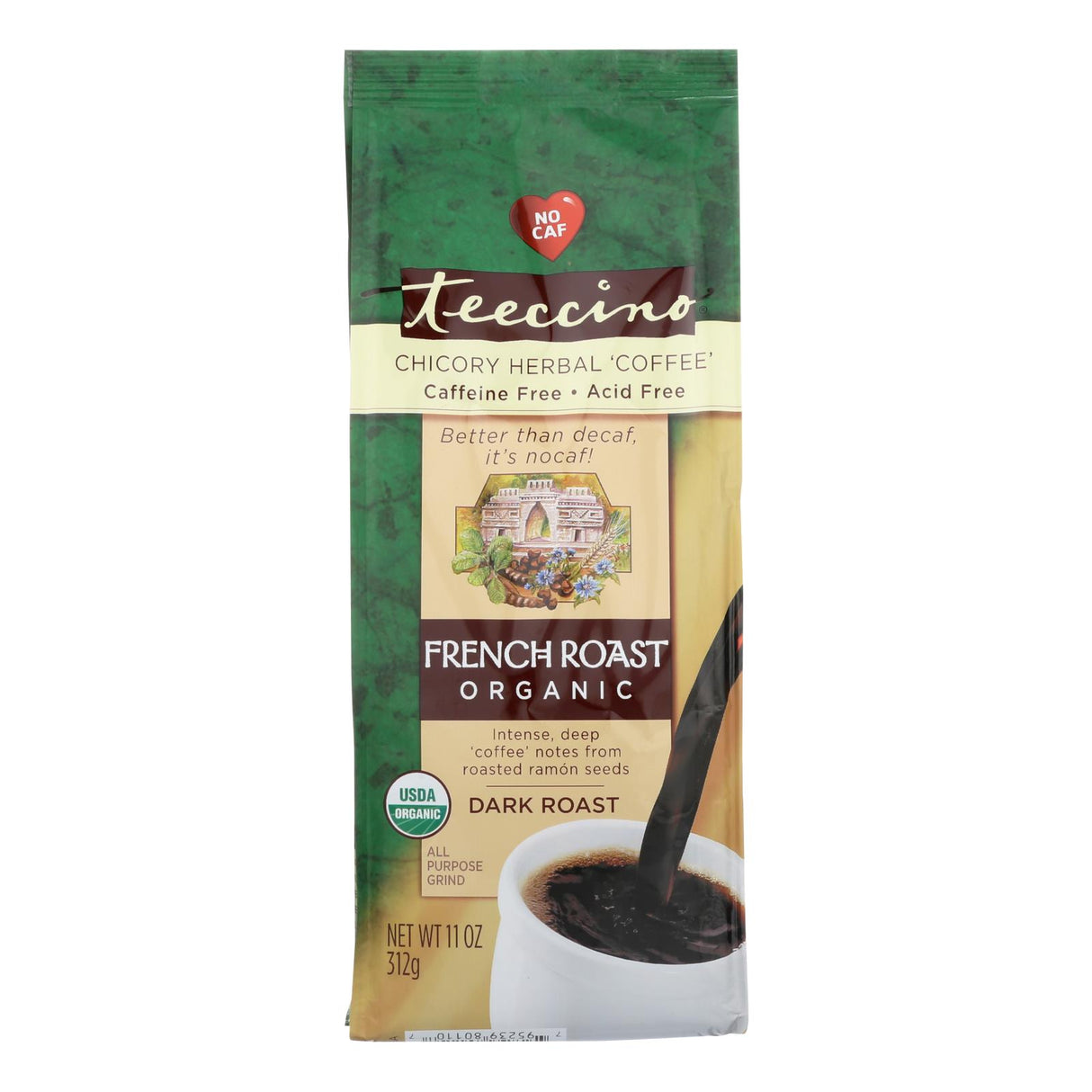 Teeccino Herbal Coffee Maya Dark Roast - French Roast, 11 Oz (Pack of 6) - Cozy Farm