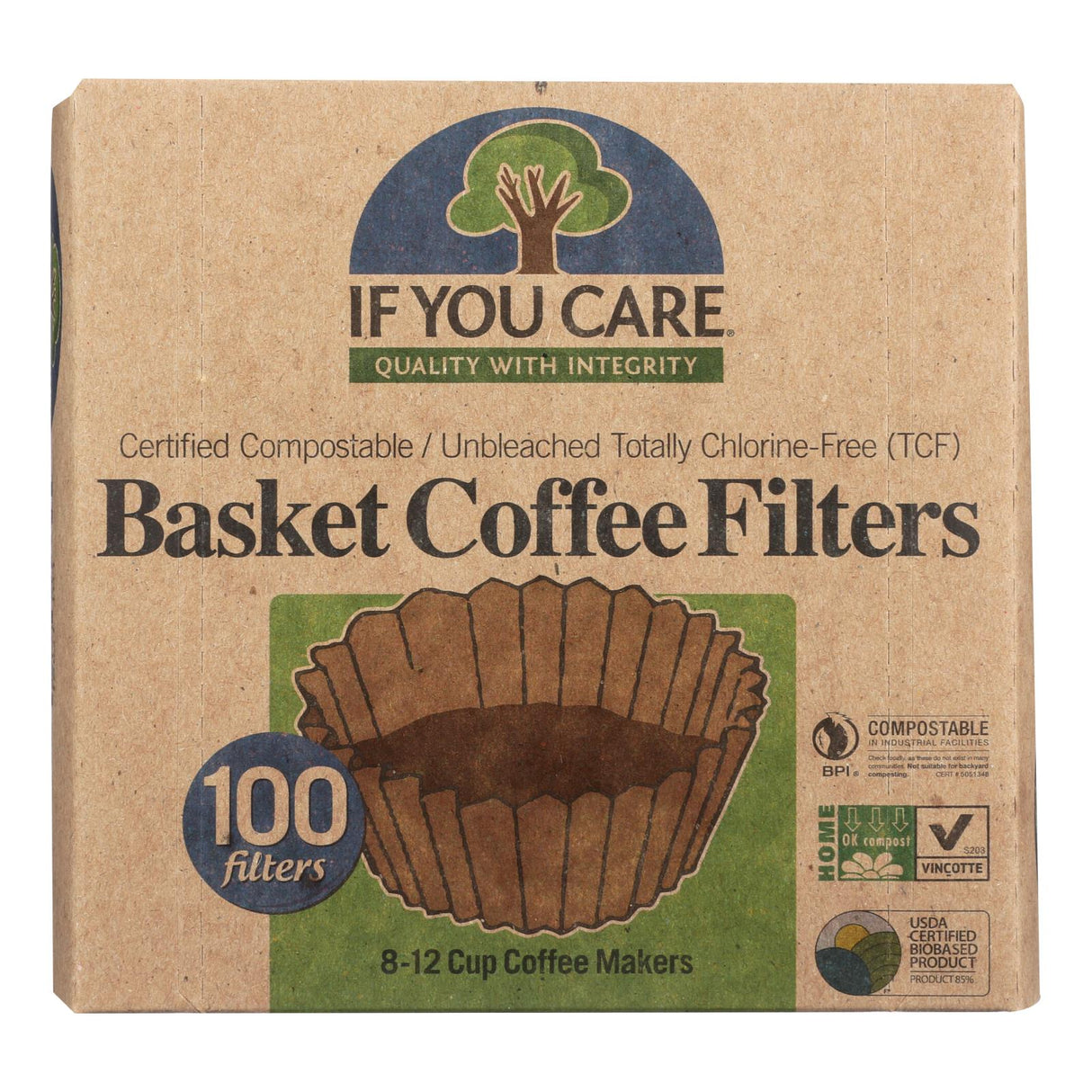 If You Care Unbleached Coffee Filters, Basket Style, 12 Pack of 100 - Cozy Farm