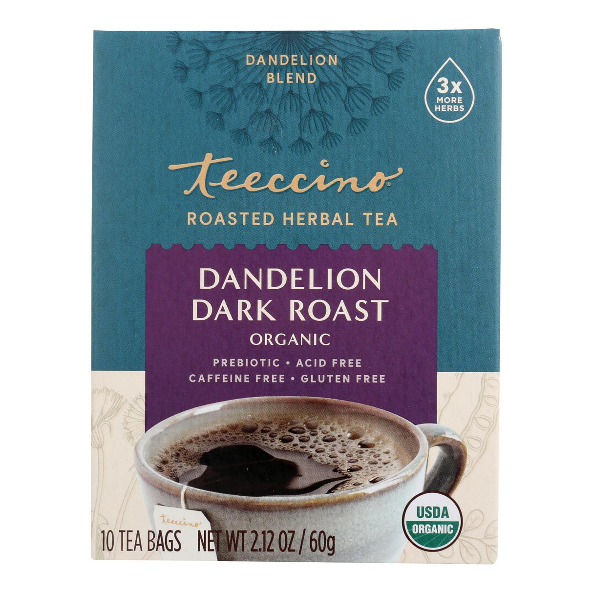 Teeccino Organic Dandelion Dark Roast Herbal Coffee 10 Bag - (Pack of 6) - Cozy Farm