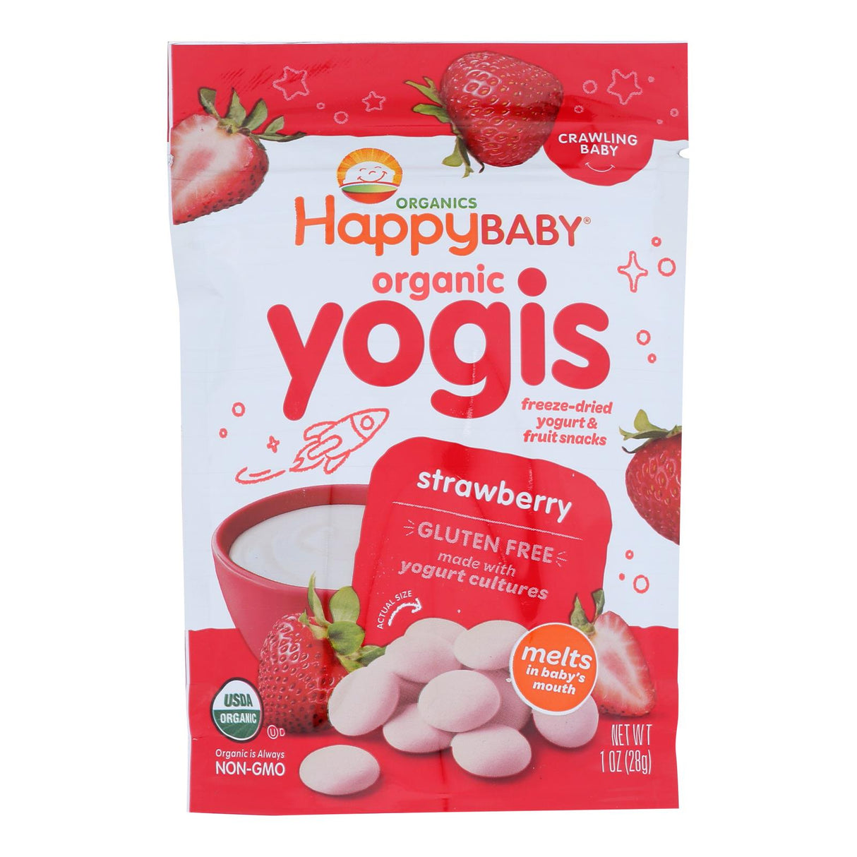 Happy Baby Happy Yogis Organic Superfoods: Strawberry Yogurt Snacks (Pack of 8) - Cozy Farm