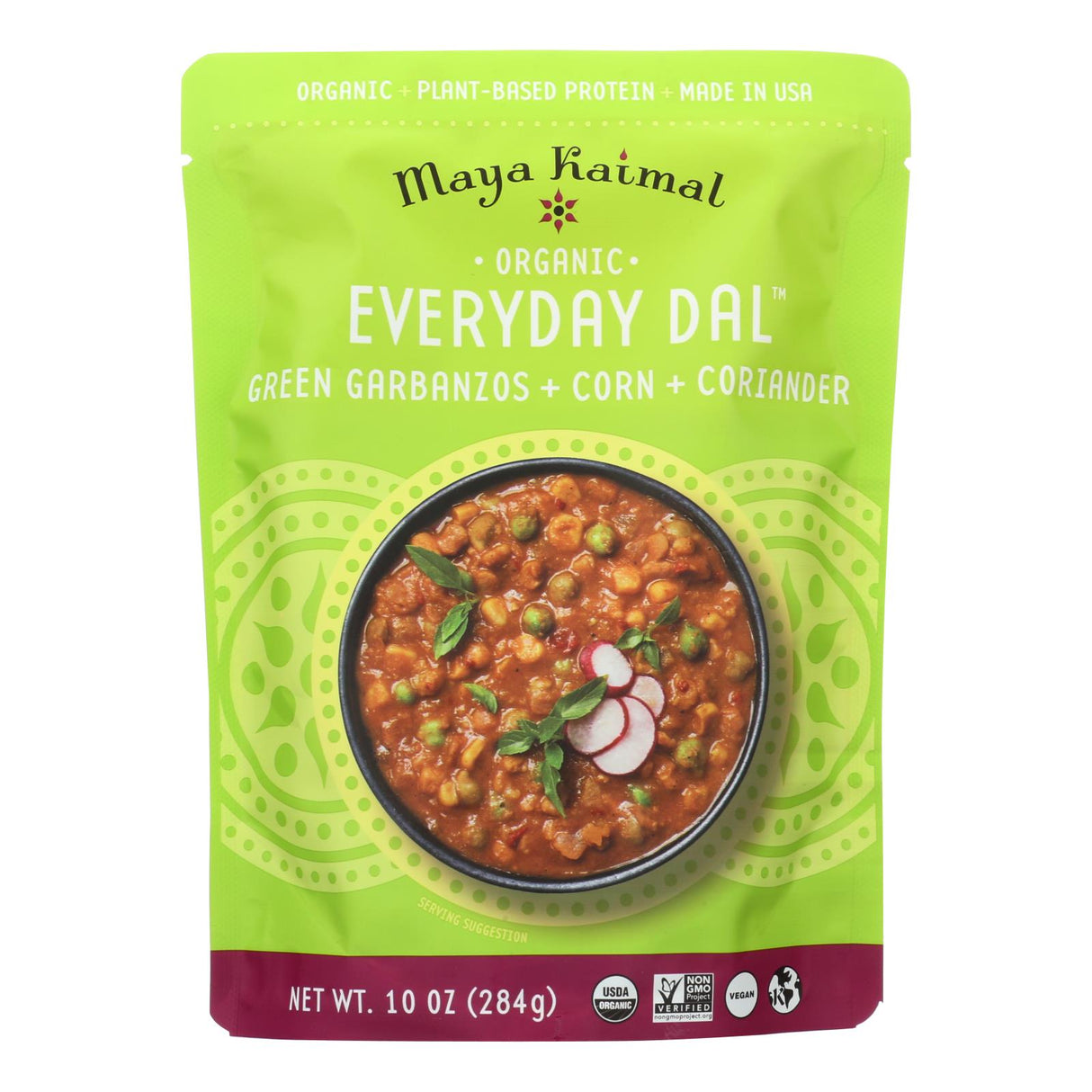 Maya Kaimal Organic Everyday Dal: Green Garbanzo Corn Coriander, 10 Oz. (Pack of 6) - Cozy Farm
