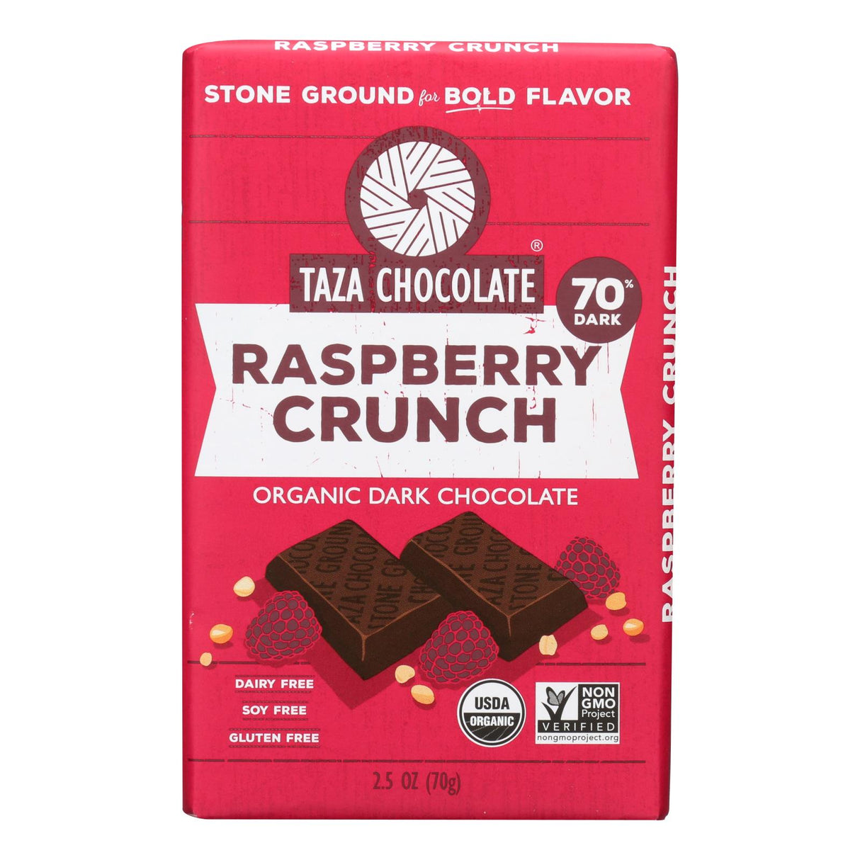 Organic Dark Chocolate Bar with Raspberry Crunch (Pack of 10) - 2.5 Oz. Taza Stone Ground - Cozy Farm