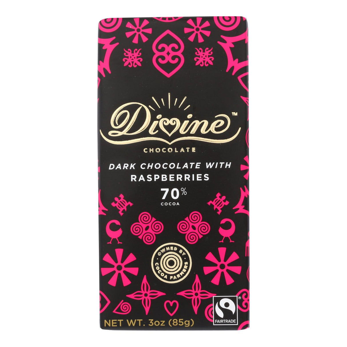 Divine Dark Chocolate Bar with Raspberry (Pack of 12 - 3 Oz.) - Cozy Farm