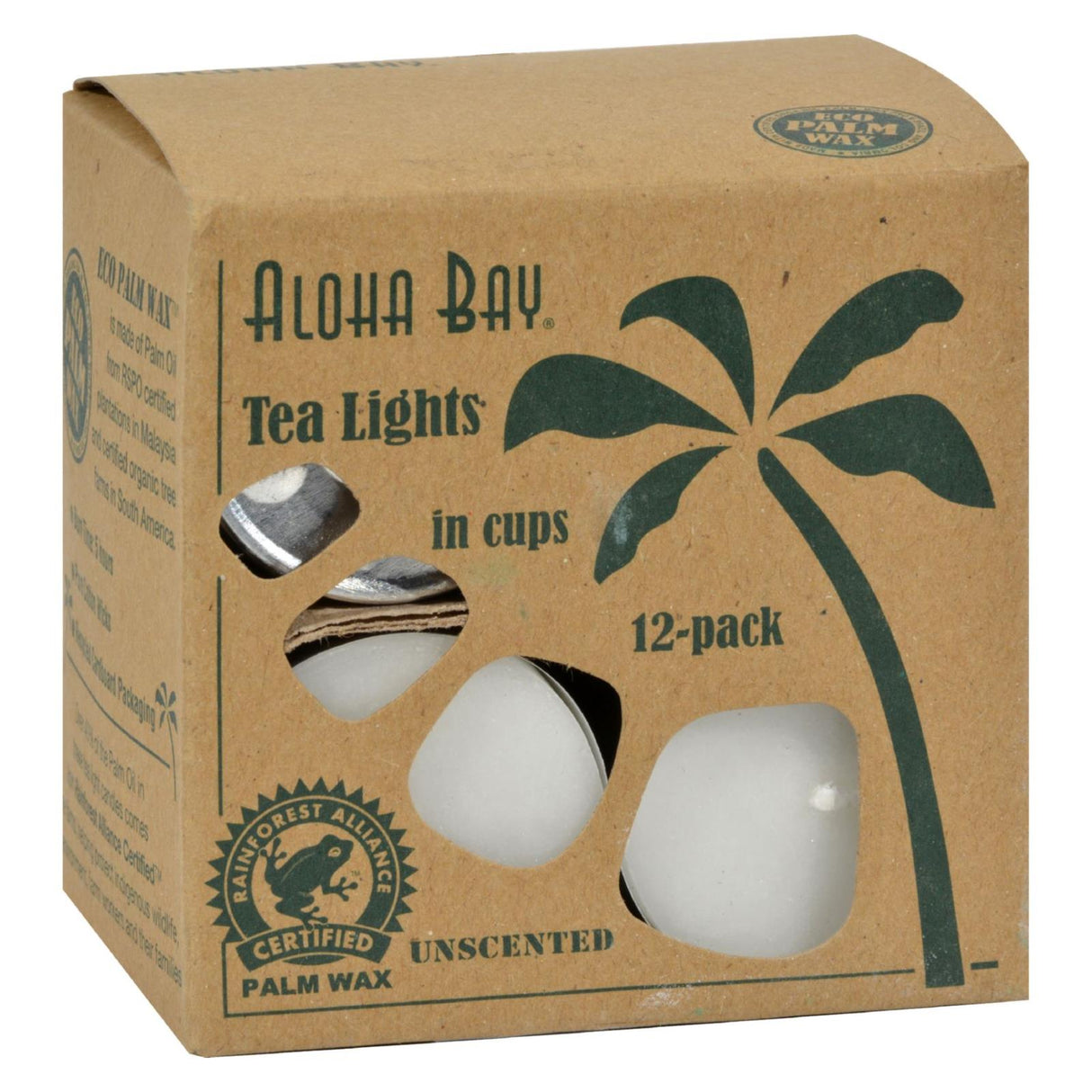 Aloha Bay Palm Wax Tea Lights in Aluminum Holders - 12 Pack - Cozy Farm