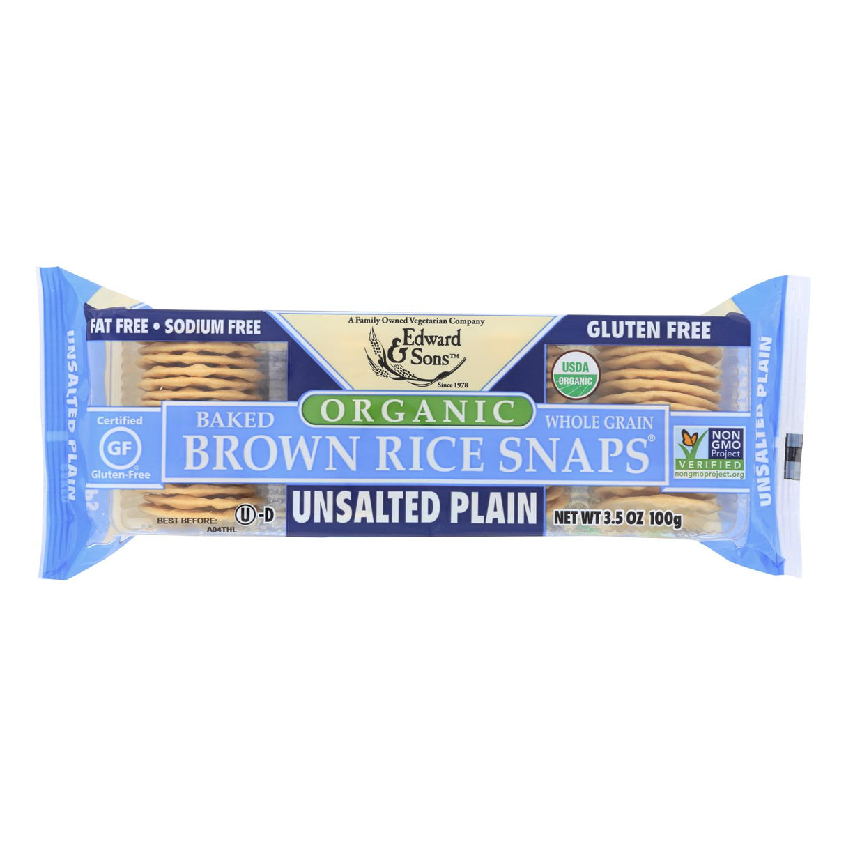Edward and Sons Unsalted Brown Rice Snaps, 3.5 Oz. (Pack of 12) - Cozy Farm