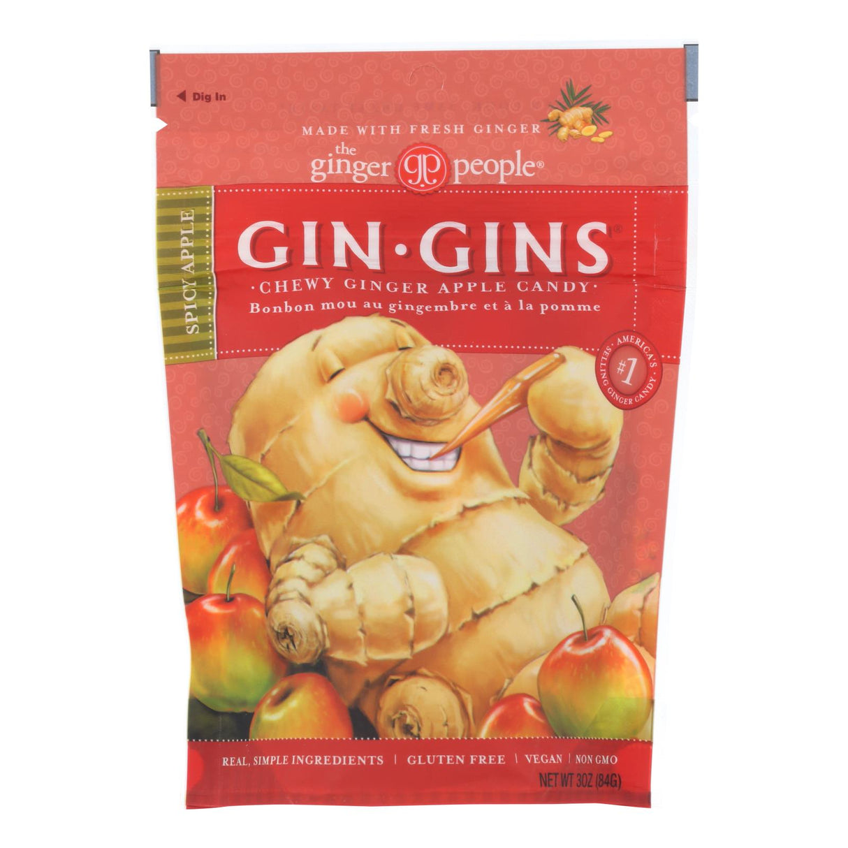 The Ginger People Spicy Apple Chewy Ginger Candy (Pack of 12 - 3 Oz.) - Cozy Farm
