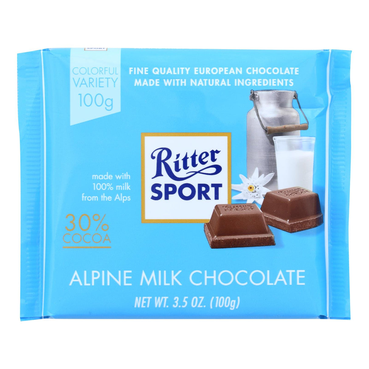 Ritter Sport Milk Chocolate Bar (Pack of 12) - 30% Cocoa, Alpine Flavor - 3.5 Oz Bars - Cozy Farm