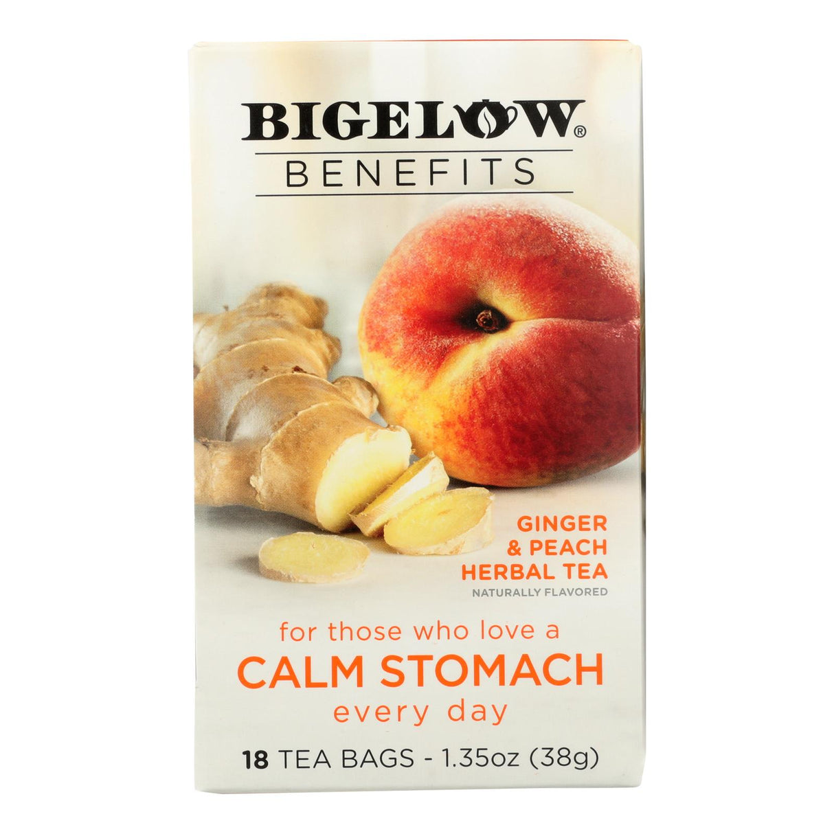 Bigelow Ginger Peach Steady Stomach Herbal Tea (Pack of 6 - 18 Bags) - Cozy Farm