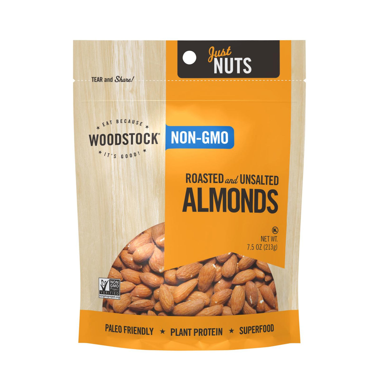 Woodstock Roasted and Unsalted Non-GMO Almonds (Pack of 8 - 7.5 Oz.) - Cozy Farm
